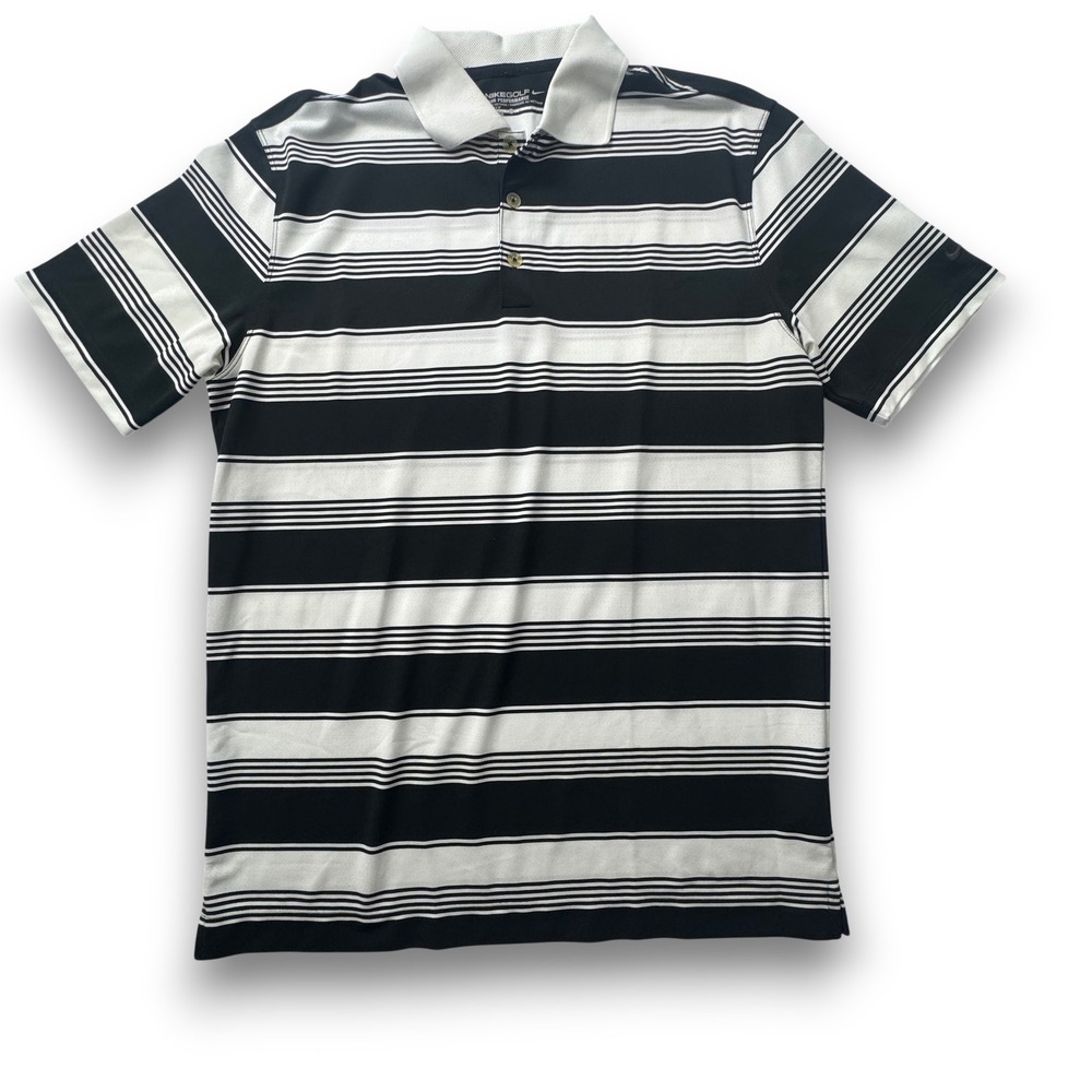 Nike Golf Tour Performance Mens Med Black White Striped Dri-FIT Polo 479992-010